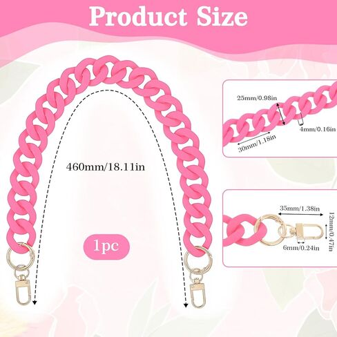 18 Inch Pink Purse Chain, Fashionable Handbag Chain Straps Acrylic Purse Chain Strap Decorative Cute Flat Straps Replacement Chains with Buckles for Handbag Purse Shoulder Bag in Saudi Arabia
