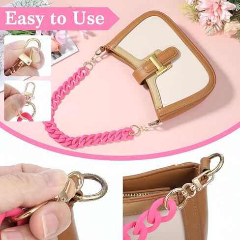 18 Inch Pink Purse Chain, Fashionable Handbag Chain Straps Acrylic Purse Chain Strap Decorative Cute Flat Straps Replacement Chains with Buckles for Handbag Purse Shoulder Bag in Saudi Arabia