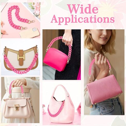 18 Inch Pink Purse Chain, Fashionable Handbag Chain Straps Acrylic Purse Chain Strap Decorative Cute Flat Straps Replacement Chains with Buckles for Handbag Purse Shoulder Bag in Saudi Arabia