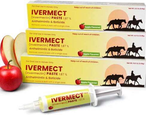 Ivermectin Horse Paste 1.87% | Apple Flavored - 6.08g Paste of Horses for Equine Use Only - Treats Up to 1250 LB - (Pack of 3) in Kuwait