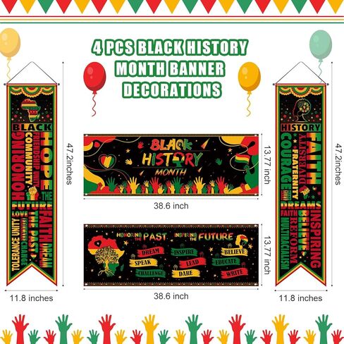 Harloon 4 Pcs Black History Month Banner Inspirational Door Porch Sign Decorations Black History Backdrop African American Classroom Decor for Wall Indoor Outdoor Black History Month Party Supplies in Saudi Arabia