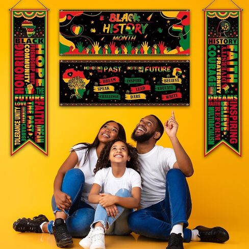 Harloon 4 Pcs Black History Month Banner Inspirational Door Porch Sign Decorations Black History Backdrop African American Classroom Decor for Wall Indoor Outdoor Black History Month Party Supplies in Saudi Arabia