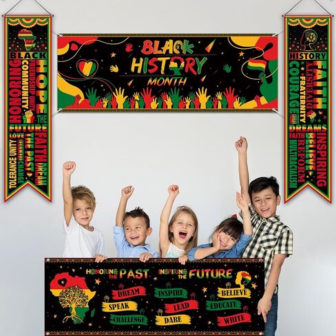 Harloon 4 Pcs Black History Month Banner Inspirational Door Porch Sign Decorations Black History Backdrop African American Classroom Decor for Wall Indoor Outdoor Black History Month Party Supplies in Saudi Arabia
