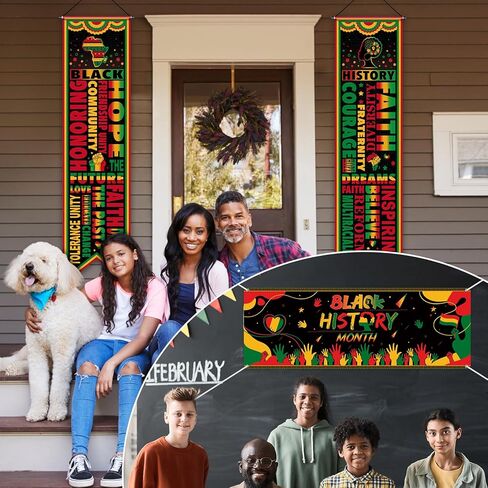 Harloon 4 Pcs Black History Month Banner Inspirational Door Porch Sign Decorations Black History Backdrop African American Classroom Decor for Wall Indoor Outdoor Black History Month Party Supplies in Saudi Arabia
