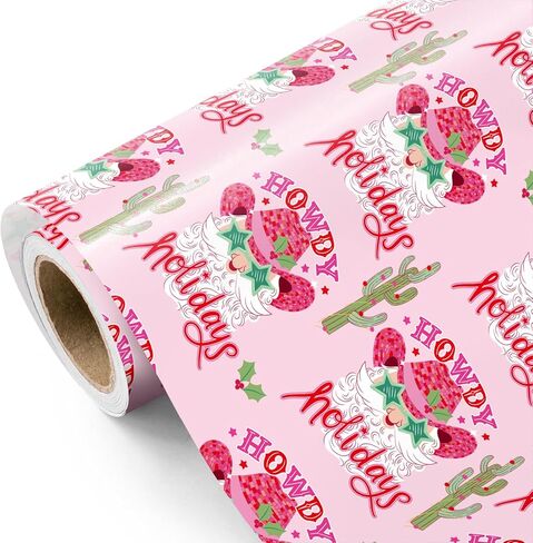 لفة ورق تغليف راعية البقر الغربية من WRAPAHOLIC - لفة صغيرة - 17 بوصة × 16.5 قدم - قبعة وأحذية راعية البقر مع تصميم القوس الوردي مثالية لأعياد ميلاد النساء والفتيات، وحفلة ناشفيل in Kuwait