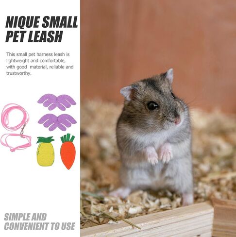 Small Pet Chest Strap Leash Set 5 Pieces, Replaceable Rabbit Harness Leash for Squirrel and Guinea Pig, Fashionable Pet Walking Rope Decorative Accessories for Small Animals in Saudi Arabia