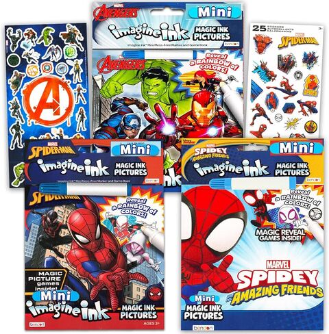 مجموعة كتب التلوين الرائعة Marvel Boys Imagine Ink - حزمة مع 3 كتب أنشطة خالية من الفوضى تتميز بملصقات Spidey and Friends وSpiderman وAvengers Plus | تخيل كتب الحبر للبنين in Kuwait