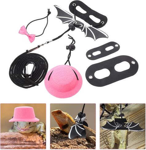 مجموعة ربطات عنق السحلية مع حزام التنين الملتحي القابل للتعديل ومجموعة قبعة علوية وردية لملحقات مقود الزواحف للمشي في الهواء الطلق in Kuwait