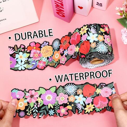 65.6 Ft Back to School Floral Bulletin Board Border Colorful Cartoon Flower Die Cut Trim Wildflower Border Sticker Roll for Home Classroom Spring Party Wall Decoration in Saudi Arabia