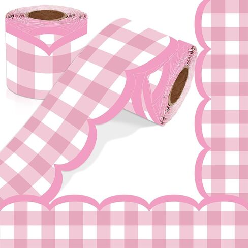 65 Feet Valentine's Day Bulletin Board Borders Rolled Border Scalloped Border Heart Plaid Rose Pink Bulletin Board Stickers for Decoration Party Home Office in Saudi Arabia