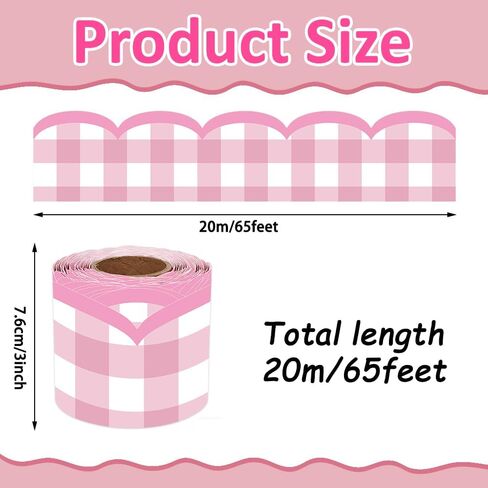 65 Feet Valentine's Day Bulletin Board Borders Rolled Border Scalloped Border Heart Plaid Rose Pink Bulletin Board Stickers for Decoration Party Home Office in Saudi Arabia