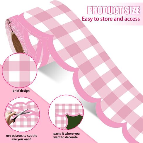 65 Feet Valentine's Day Bulletin Board Borders Rolled Border Scalloped Border Heart Plaid Rose Pink Bulletin Board Stickers for Decoration Party Home Office in Saudi Arabia