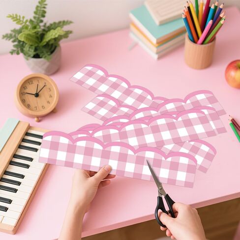 65 Feet Valentine's Day Bulletin Board Borders Rolled Border Scalloped Border Heart Plaid Rose Pink Bulletin Board Stickers for Decoration Party Home Office in Saudi Arabia