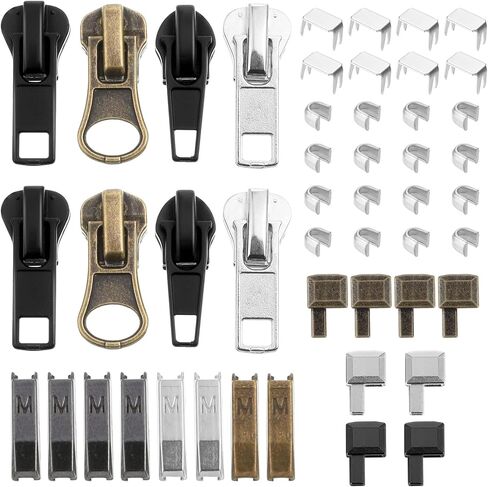 cobee 48 Pcs Zipper Repair Kit Zipper Pull Replacement, Metal Sliders with Pulls Zippers Fix Repair, Replacement Zip Bottom/Top Stop Zippers for DIY, Jacket or Coat in Saudi Arabia