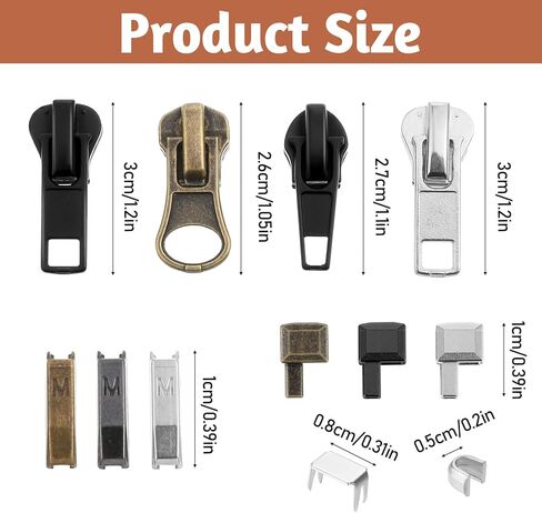 cobee 48 Pcs Zipper Repair Kit Zipper Pull Replacement, Metal Sliders with Pulls Zippers Fix Repair, Replacement Zip Bottom/Top Stop Zippers for DIY, Jacket or Coat in Saudi Arabia