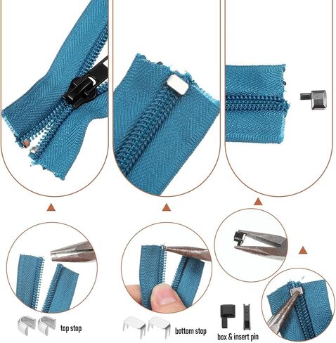 cobee 48 Pcs Zipper Repair Kit Zipper Pull Replacement, Metal Sliders with Pulls Zippers Fix Repair, Replacement Zip Bottom/Top Stop Zippers for DIY, Jacket or Coat in Saudi Arabia