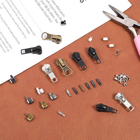 cobee 48 Pcs Zipper Repair Kit Zipper Pull Replacement, Metal Sliders with Pulls Zippers Fix Repair, Replacement Zip Bottom/Top Stop Zippers for DIY, Jacket or Coat in Saudi Arabia