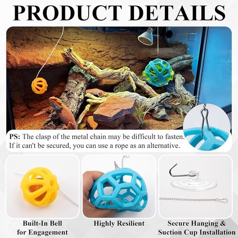 Bearded Dragon Enrichment Toys Feed Toys Bells Interactive Feeder and Exercise Ball for Lizards, Geckos & Small Reptiles Habitat Terrarium Tank in Saudi Arabia