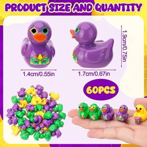 40 Pcs Mardi Gras Resin Ducks, Tiny Yellow Green Purple Duck Toy Figures, Mini Ducky Bulk Toys for Mardi Gras Carnival Party Favors, Masquerade, Baby Shower, Cake Decoration, 5 Styles in Saudi Arabia