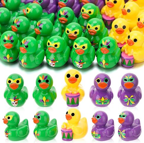 40 Pcs Mardi Gras Resin Ducks, Tiny Yellow Green Purple Duck Toy Figures, Mini Ducky Bulk Toys for Mardi Gras Carnival Party Favors, Masquerade, Baby Shower, Cake Decoration, 5 Styles in Saudi Arabia