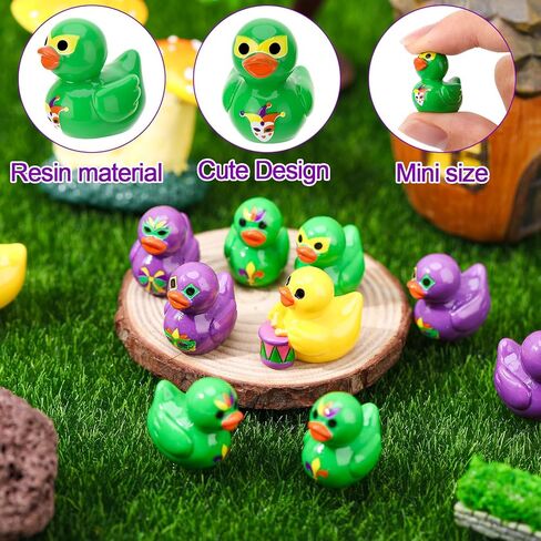 40 Pcs Mardi Gras Resin Ducks, Tiny Yellow Green Purple Duck Toy Figures, Mini Ducky Bulk Toys for Mardi Gras Carnival Party Favors, Masquerade, Baby Shower, Cake Decoration, 5 Styles in Saudi Arabia