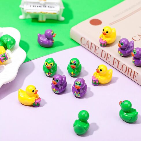 40 Pcs Mardi Gras Resin Ducks, Tiny Yellow Green Purple Duck Toy Figures, Mini Ducky Bulk Toys for Mardi Gras Carnival Party Favors, Masquerade, Baby Shower, Cake Decoration, 5 Styles in Saudi Arabia