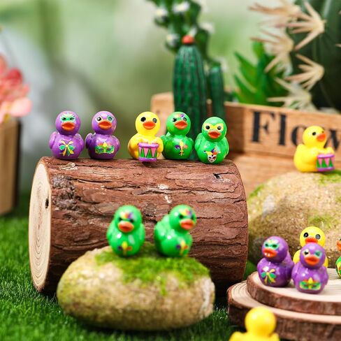 40 Pcs Mardi Gras Resin Ducks, Tiny Yellow Green Purple Duck Toy Figures, Mini Ducky Bulk Toys for Mardi Gras Carnival Party Favors, Masquerade, Baby Shower, Cake Decoration, 5 Styles in Saudi Arabia