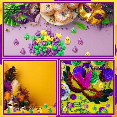 40 Pcs Mardi Gras Resin Ducks, Tiny Yellow Green Purple Duck Toy Figures, Mini Ducky Bulk Toys for Mardi Gras Carnival Party Favors, Masquerade, Baby Shower, Cake Decoration, 5 Styles in Saudi Arabia