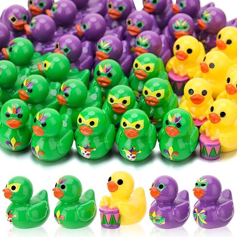 40 Pcs Mardi Gras Resin Ducks, Tiny Yellow Green Purple Duck Toy Figures, Mini Ducky Bulk Toys for Mardi Gras Carnival Party Favors, Masquerade, Baby Shower, Cake Decoration, 5 Styles in Saudi Arabia