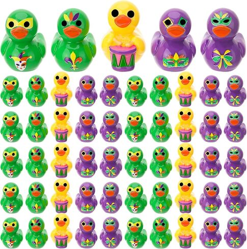 40 Pcs Mardi Gras Resin Ducks, Tiny Yellow Green Purple Duck Toy Figures, Mini Ducky Bulk Toys for Mardi Gras Carnival Party Favors, Masquerade, Baby Shower, Cake Decoration, 5 Styles in Saudi Arabia