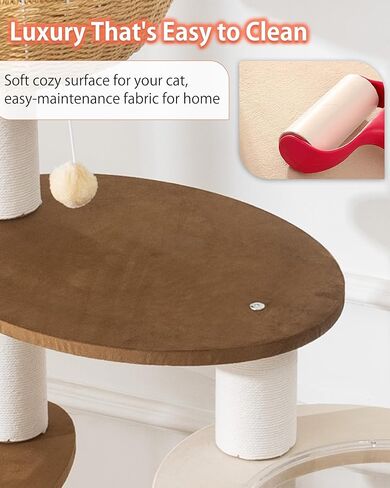 Modern Cat Tree for Large Cat, 56.7-Inch Tall Cat Tower with Scratching Post for Indoor Cats, Multi-Level Cat Condo with Hand-Woven Cat Bed and Hammock Acrylic Bowl (Particleboard 56.7in) in Saudi Arabia