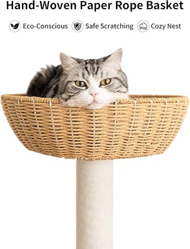 Modern Cat Tree for Large Cat, 56.7-Inch Tall Cat Tower with Scratching Post for Indoor Cats, Multi-Level Cat Condo with Hand-Woven Cat Bed and Hammock Acrylic Bowl (Particleboard 56.7in) in Saudi Arabia