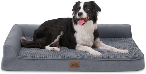 Orthopedic Dog Bed for Large Size Dog, XL Dogs Crate Bed, L Shaped Foam Anti-Slip Bottom Pet Cat Sofa with Washable Removable Cover, Suitable for Pet Up to 100 lbs, 42x30x7.5 inch, Grey in Saudi Arabia