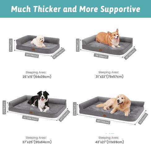 Orthopedic Dog Bed for Large Size Dog, XL Dogs Crate Bed, L Shaped Foam Anti-Slip Bottom Pet Cat Sofa with Washable Removable Cover, Suitable for Pet Up to 100 lbs, 42x30x7.5 inch, Grey in Saudi Arabia