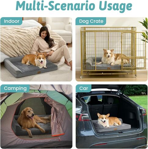 Orthopedic Dog Bed for Large Size Dog, XL Dogs Crate Bed, L Shaped Foam Anti-Slip Bottom Pet Cat Sofa with Washable Removable Cover, Suitable for Pet Up to 100 lbs, 42x30x7.5 inch, Grey in Saudi Arabia