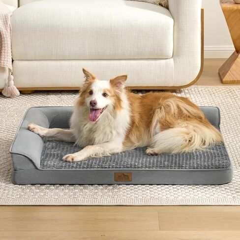 Orthopedic Dog Bed for Large Size Dog, XL Dogs Crate Bed, L Shaped Foam Anti-Slip Bottom Pet Cat Sofa with Washable Removable Cover, Suitable for Pet Up to 100 lbs, 42x30x7.5 inch, Grey in Saudi Arabia