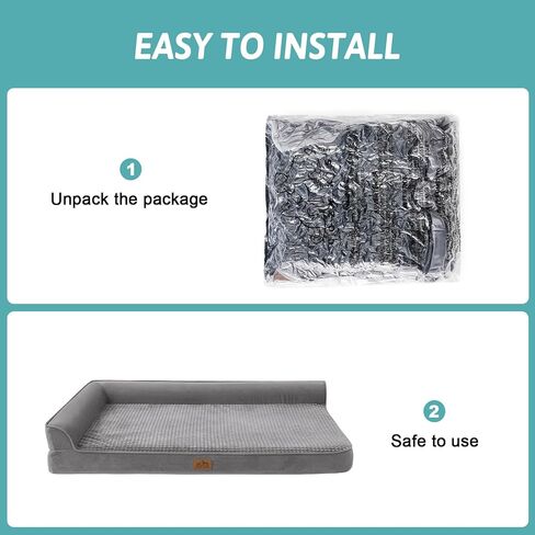 Orthopedic Dog Bed for Large Size Dog, XL Dogs Crate Bed, L Shaped Foam Anti-Slip Bottom Pet Cat Sofa with Washable Removable Cover, Suitable for Pet Up to 100 lbs, 42x30x7.5 inch, Grey in Saudi Arabia