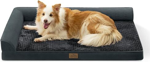 Orthopedic Dog Bed for Large Size Dog, XL Dogs Crate Bed, L Shaped Foam Anti-Slip Bottom Pet Cat Sofa with Washable Removable Cover, Suitable for Pet Up to 100 lbs, 42x30x7.5 inch, Grey in Saudi Arabia