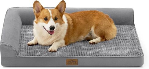 Orthopedic Dog Bed for Large Size Dog, XL Dogs Crate Bed, L Shaped Foam Anti-Slip Bottom Pet Cat Sofa with Washable Removable Cover, Suitable for Pet Up to 100 lbs, 42x30x7.5 inch, Grey in Saudi Arabia
