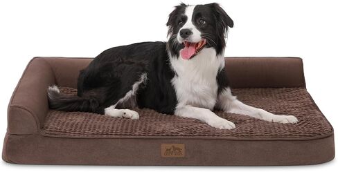 Orthopedic Dog Bed for Large Size Dog, XL Dogs Crate Bed, L Shaped Foam Anti-Slip Bottom Pet Cat Sofa with Washable Removable Cover, Suitable for Pet Up to 100 lbs, 42x30x7.5 inch, Grey in Saudi Arabia