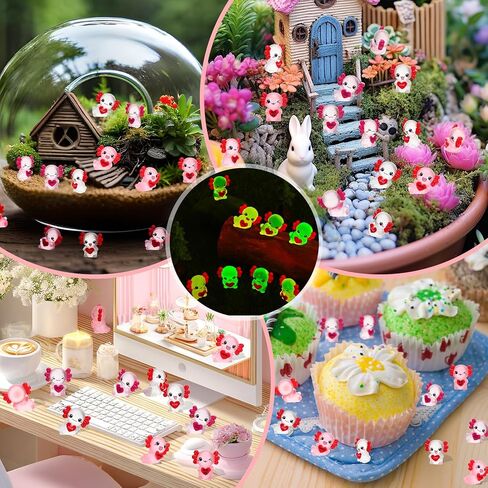 30 Pcs Luminous Mini Resin Axolotl, Valentine's Day Tiny Axolotl Figurines Miniature Animal Charm Ornament with 30 pcs Gifts Cards for Fairy Garden Landscape Aquarium Potted Birthday in Saudi Arabia