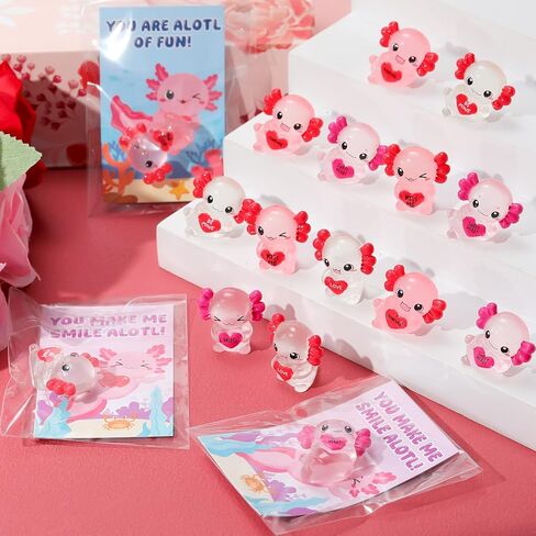 30 Pcs Luminous Mini Resin Axolotl, Valentine's Day Tiny Axolotl Figurines Miniature Animal Charm Ornament with 30 pcs Gifts Cards for Fairy Garden Landscape Aquarium Potted Birthday in Saudi Arabia