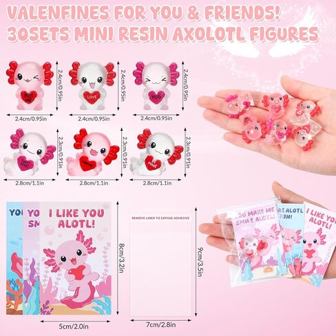 30 Pcs Luminous Mini Resin Axolotl, Valentine's Day Tiny Axolotl Figurines Miniature Animal Charm Ornament with 30 pcs Gifts Cards for Fairy Garden Landscape Aquarium Potted Birthday in Saudi Arabia