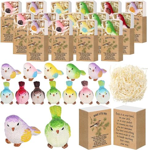 Yookeer 24 Sets Pocket Hugs Gift Bulk Emotional Resin Bird Positive Resin Animal Bird with Cheer Card Box Inspirational Office Gifts for Friends Coworkers Women Teacher Staff in Saudi Arabia