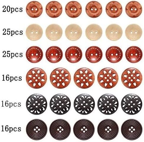Assorted Round Wood Wooden Buttons Handmade Button Black Brown Beige 4 Hole Mixed Sewing Art DIY Craft Supplies Kits with Box 118pcs in Saudi Arabia