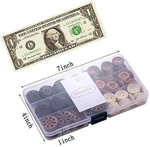 Assorted Round Wood Wooden Buttons Handmade Button Black Brown Beige 4 Hole Mixed Sewing Art DIY Craft Supplies Kits with Box 118pcs in Saudi Arabia