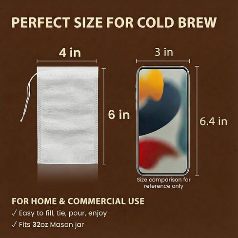 Cold Brew Bags, 120 Count Brew Coffee Filter Bags, 4 * 6 Inch Fine Mesh Drawstring Pouches, Fits Mason Jars & French Press, Ideal for Tea, Herbs & Spices in Kuwait