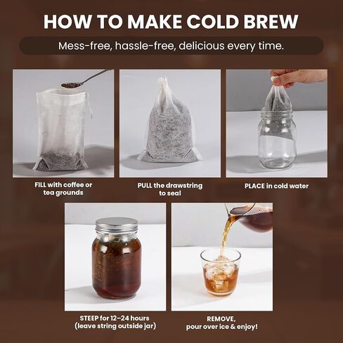 Cold Brew Bags, 120 Count Brew Coffee Filter Bags, 4 * 6 Inch Fine Mesh Drawstring Pouches, Fits Mason Jars & French Press, Ideal for Tea, Herbs & Spices in Kuwait