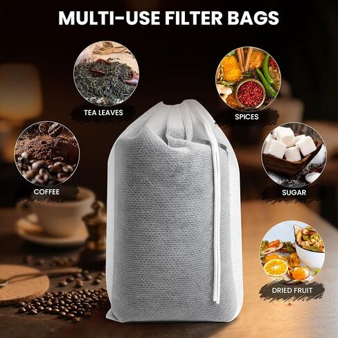 Cold Brew Bags, 120 Count Brew Coffee Filter Bags, 4 * 6 Inch Fine Mesh Drawstring Pouches, Fits Mason Jars & French Press, Ideal for Tea, Herbs & Spices in Kuwait