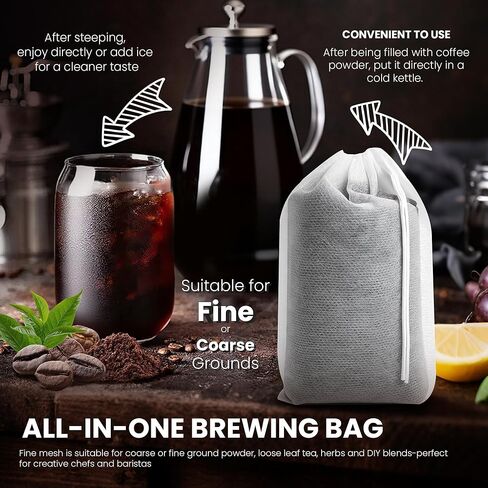Cold Brew Bags, 120 Count Brew Coffee Filter Bags, 4 * 6 Inch Fine Mesh Drawstring Pouches, Fits Mason Jars & French Press, Ideal for Tea, Herbs & Spices in Kuwait